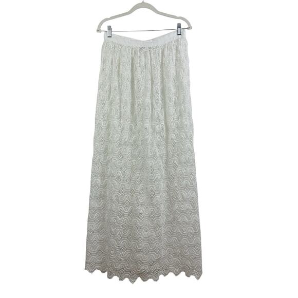 Moeva Flavy White Lace Cover-Up Maxi Skirt Large Crystal Rhinestone Snap Button - Picture 16 of 16